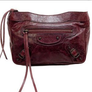 Balenciaga Burgundy Leather City Clutch/MakeUp Bag